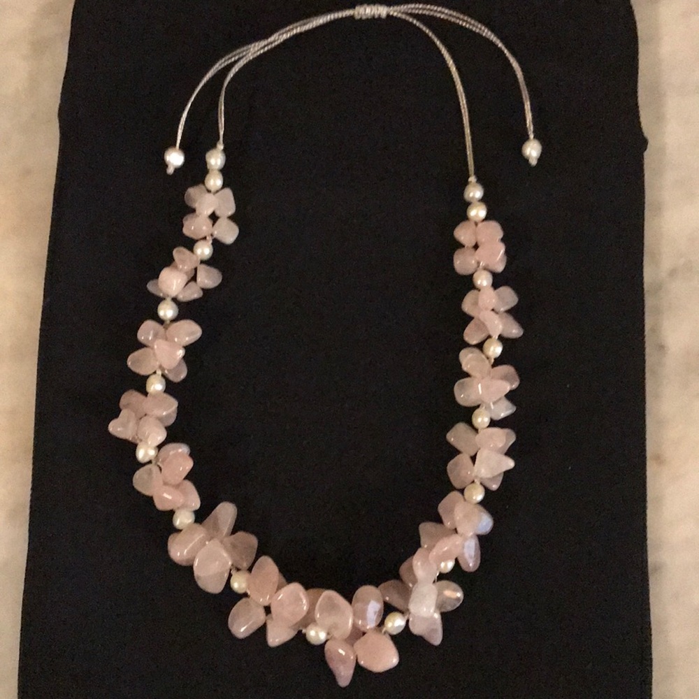 NEW-Real-Pink Quartz And Pearl Necklace